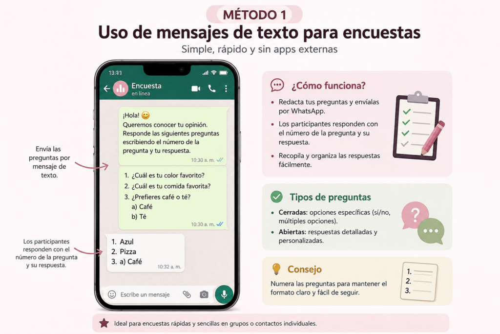 encuestas en WhatsApp es a través del uso de mensajes de texto